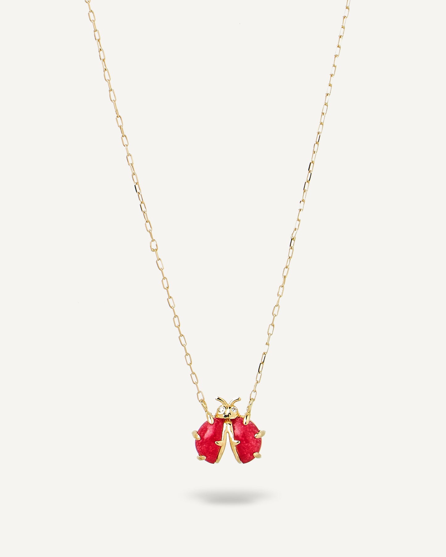 Colar Joaninha em Ouro 18K com Quartzo Vermelho e Brilhantes