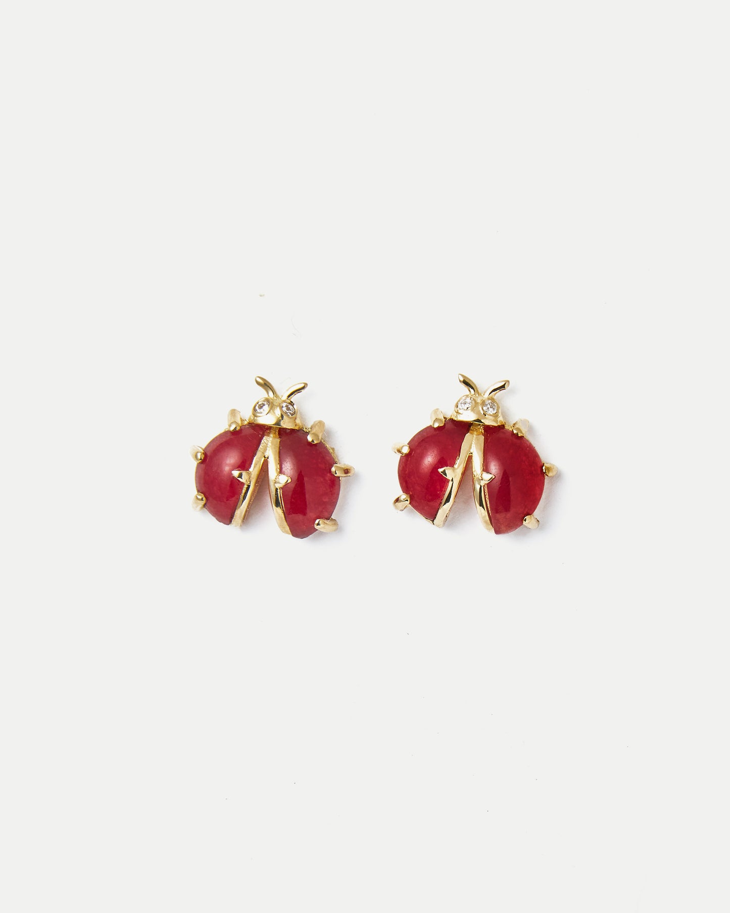 Brinco Joaninha em Ouro 18K com Quartzo Vermelho e Brilhantes