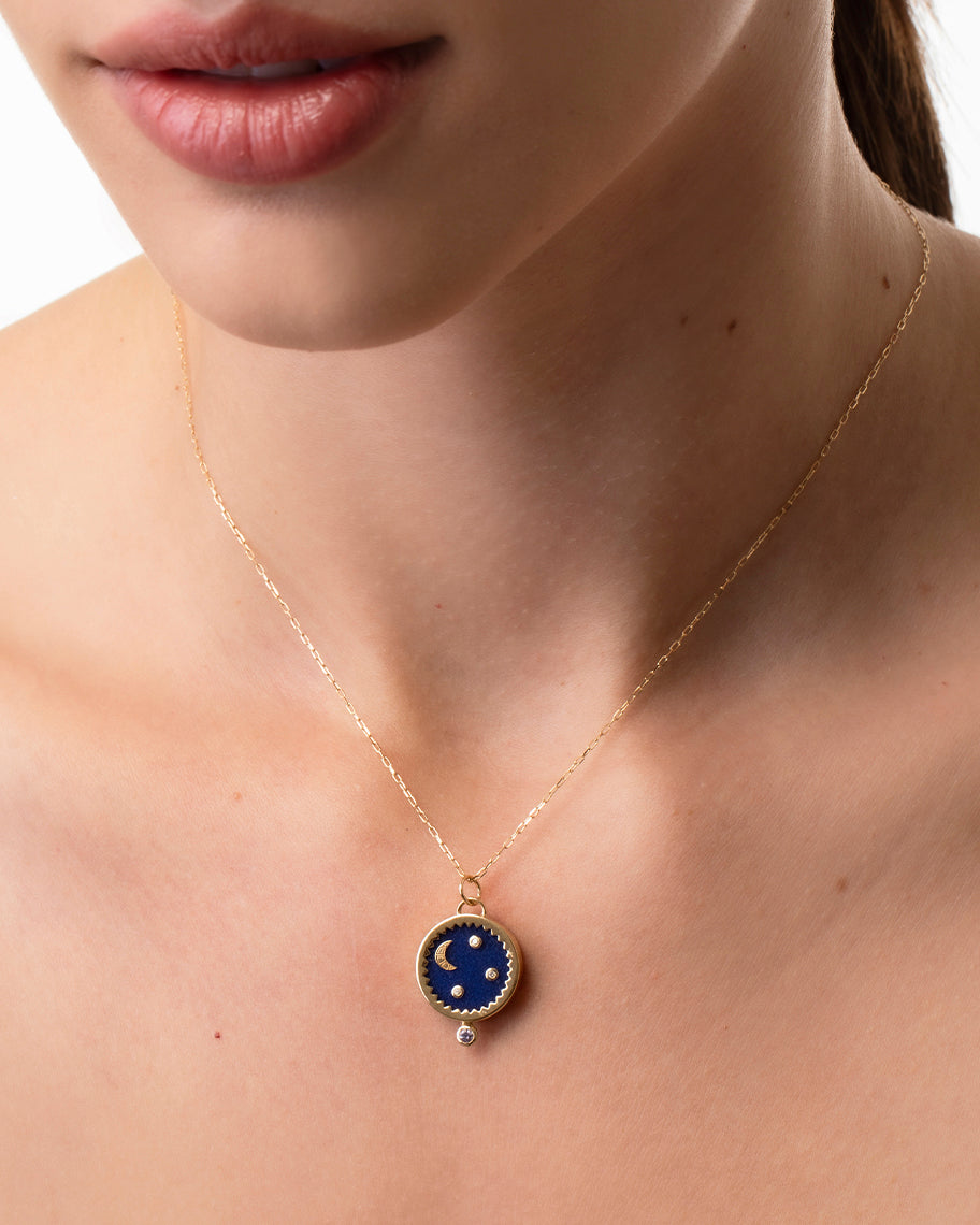 Pingente de Colar Noite em Ouro 18K e Quartzo Azul
