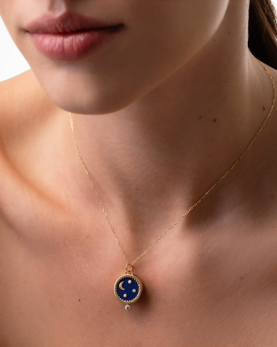 Pingente de Colar Noite em Ouro 18K e Quartzo Azul