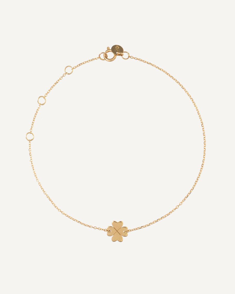 Pulseira Delicada em Ouro Amarelo 18K e Pingente de Trevo