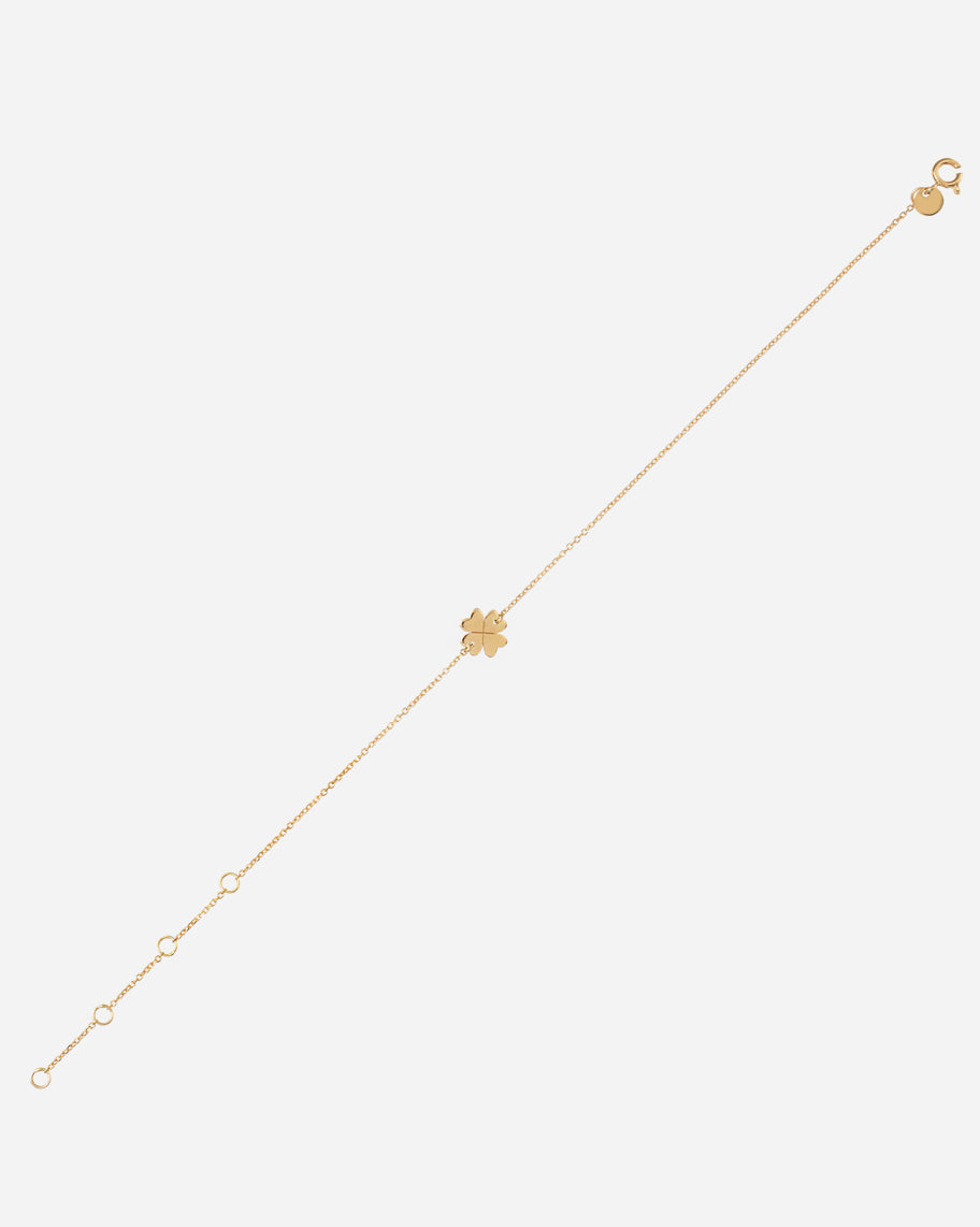 Pulseira Delicada em Ouro Amarelo 18K e Pingente de Trevo