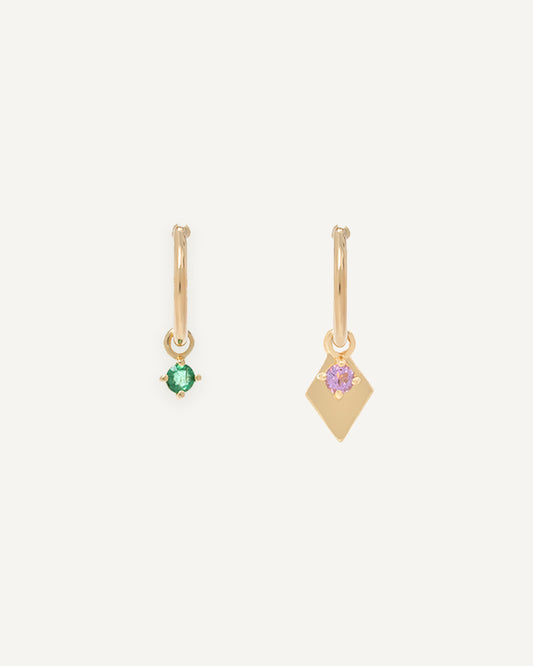 Brinco Argola Los em Ouro 18K com Ametista e Esmeralda