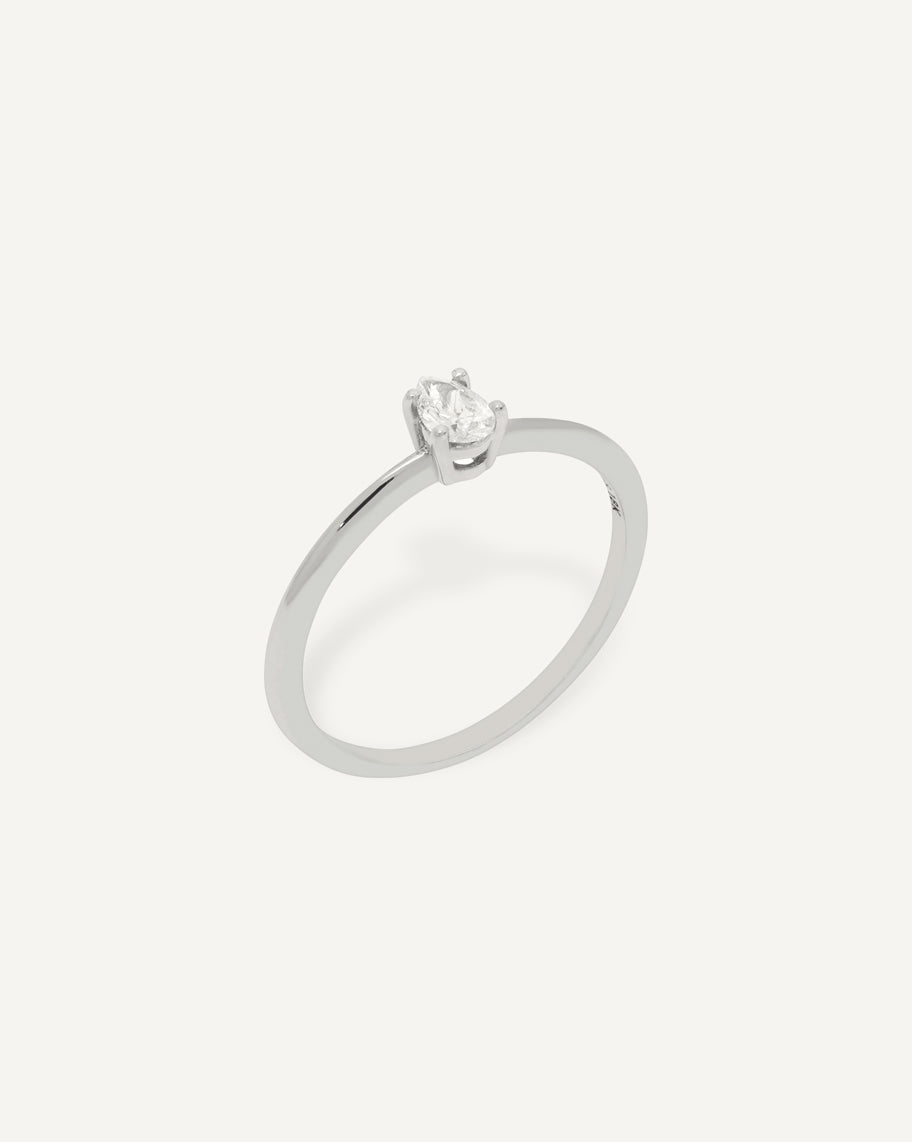 Anel Solitário Gota Purity em Ouro Branco 18K com 17 Pontos de Diamante