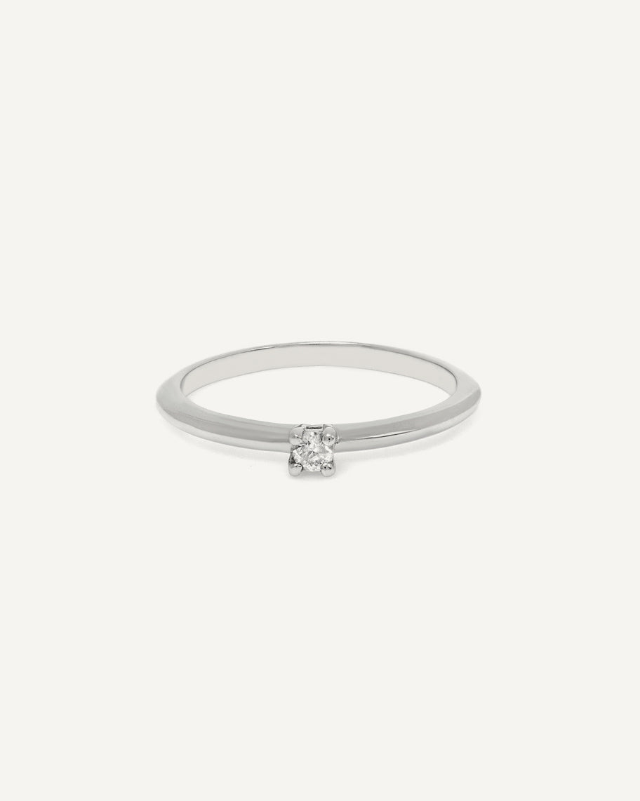 Anel Solitário Purity em Ouro Branco 18K com 6 Pontos de Diamante