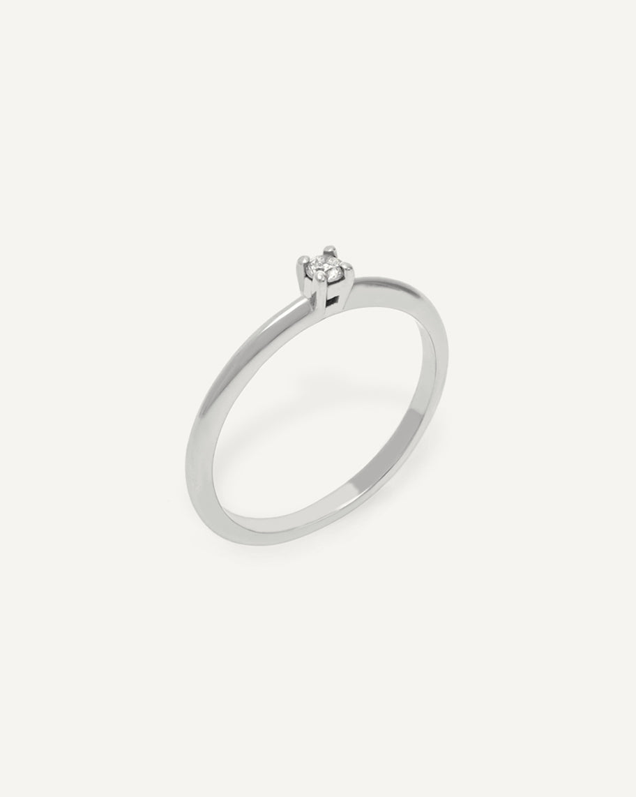 Anel Solitário Purity em Ouro Branco 18K com 6 Pontos de Diamante
