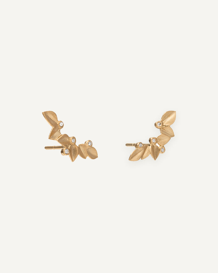 Brinco Earcuff Folha em Ouro 18K e Brilhantes
