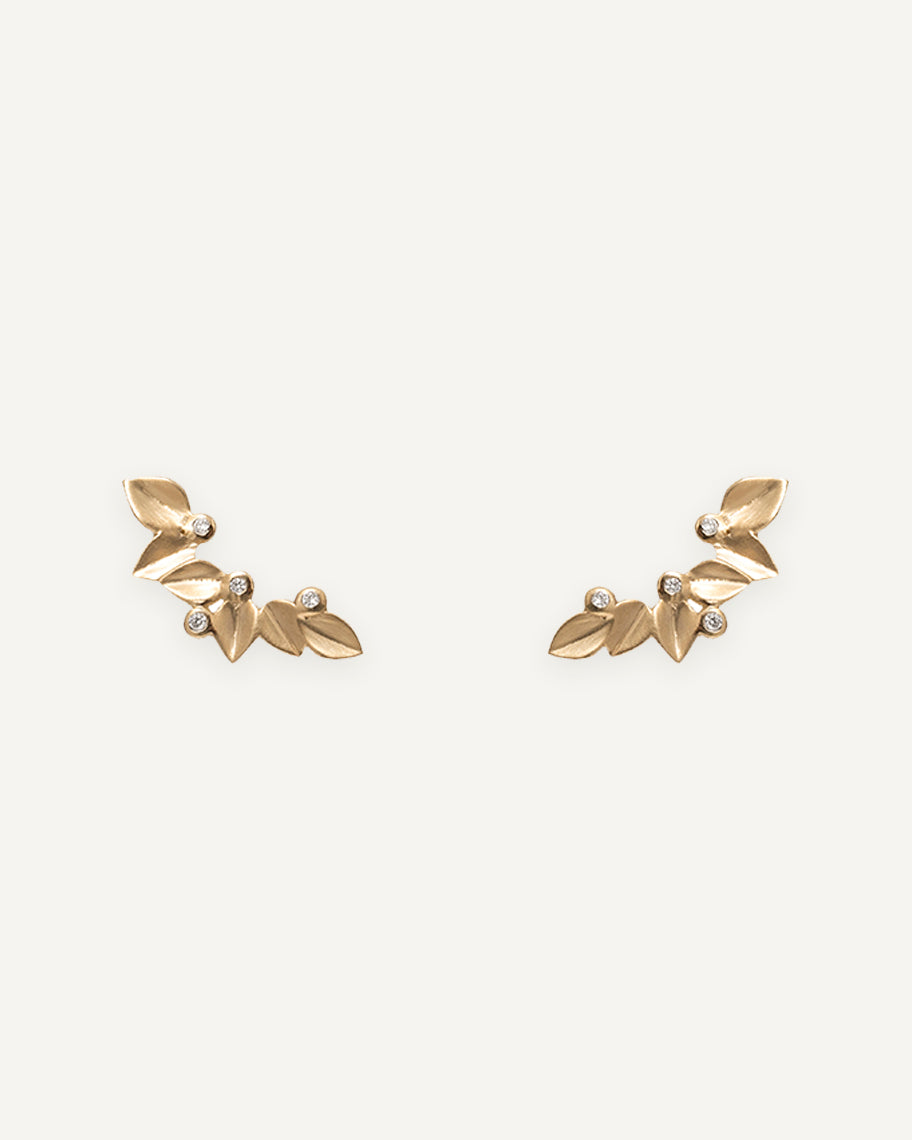 Brinco Earcuff Folha em Ouro 18K e Brilhantes