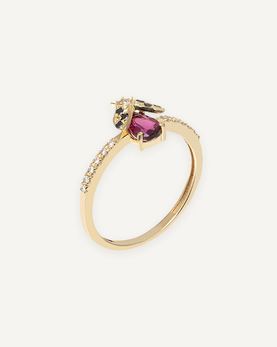 Anel de Joaninha Adalia em Ouro 18K