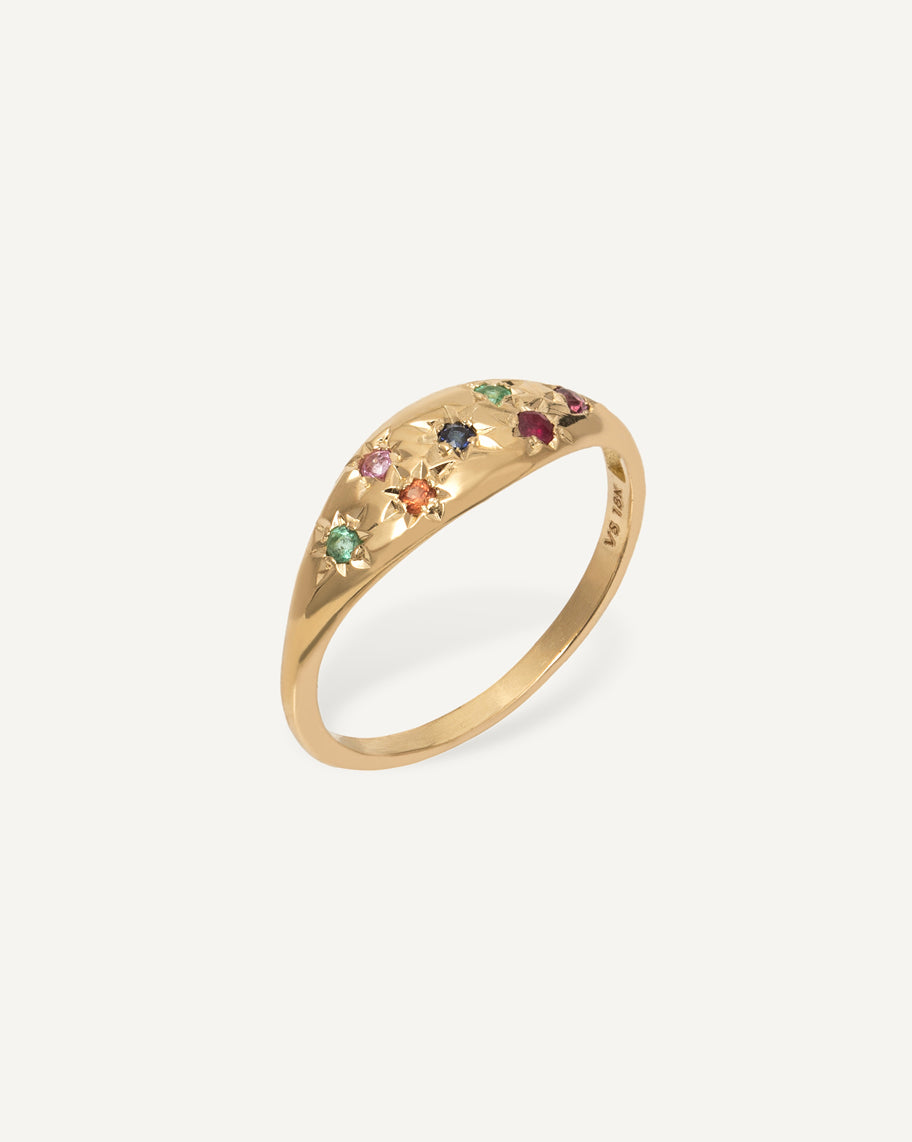 Anel Croma em Ouro 18k e Pedras Coloridas