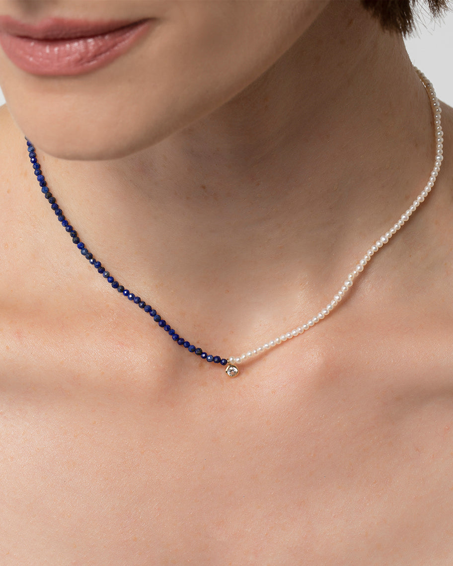 Colar Fortuna em Ouro 18k com Pérolas e Lápis-Lazúli