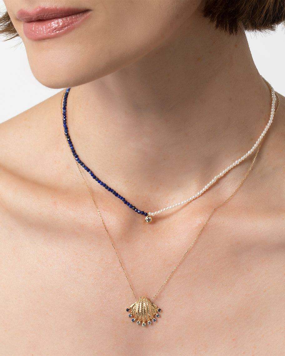 Colar Fortuna em Ouro 18k com Pérolas e Lápis-Lazúli