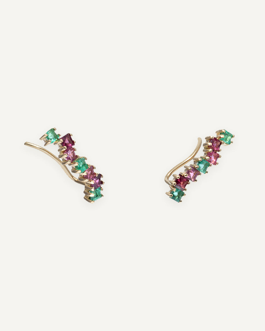 Brinco Earcuff Pixie em Ouro 18K com Pedras Coloridas