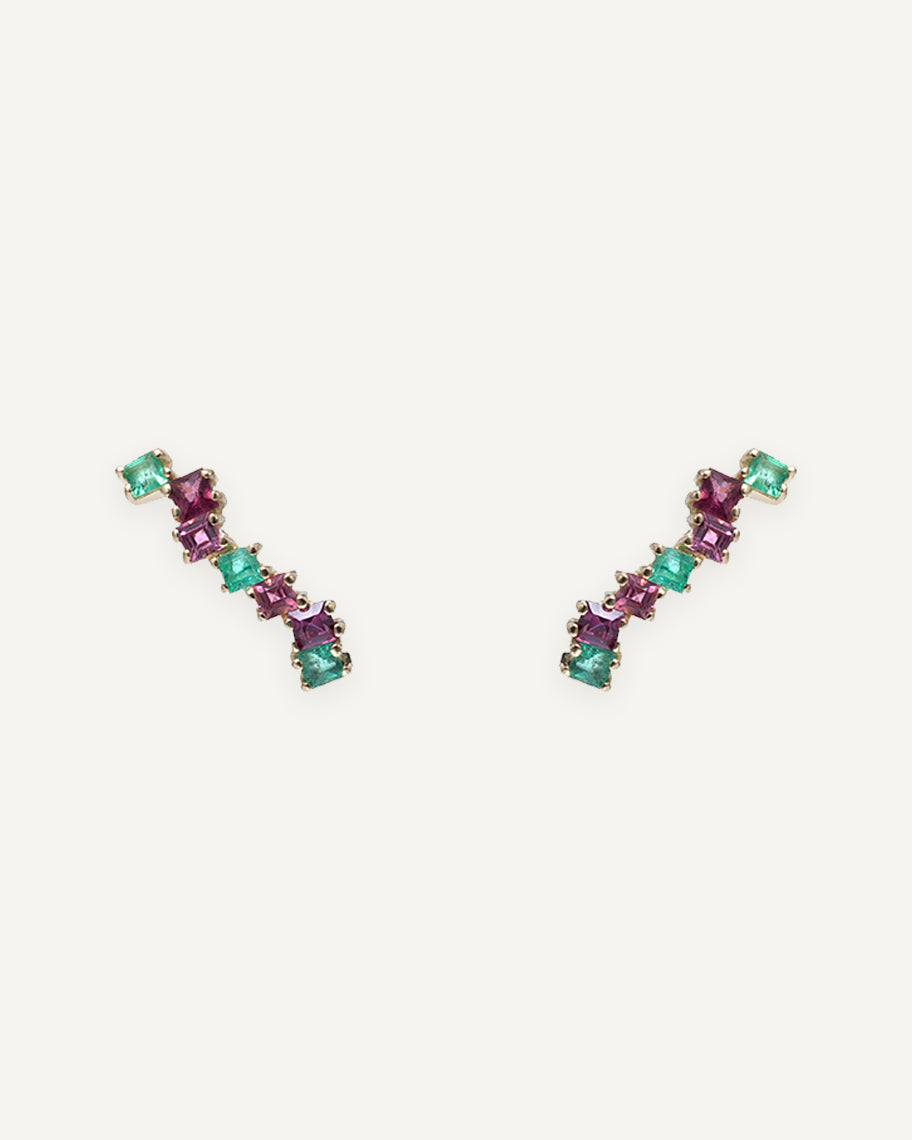 Brinco Earcuff Pixie em Ouro 18K com Pedras Coloridas