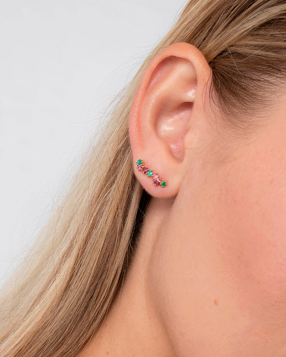Brinco Earcuff Pixie em Ouro 18K com Pedras Coloridas