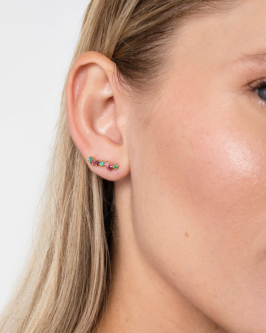 Brinco Earcuff Pixie em Ouro 18K com Pedras Coloridas