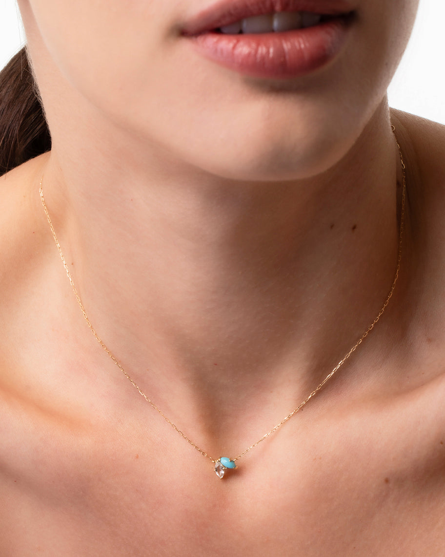 Colar Leaf em Ouro 18K e Turquesa