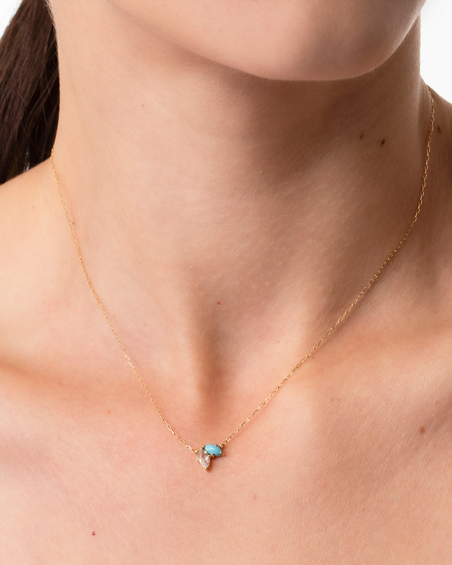 Colar Leaf em Ouro 18K e Turquesa
