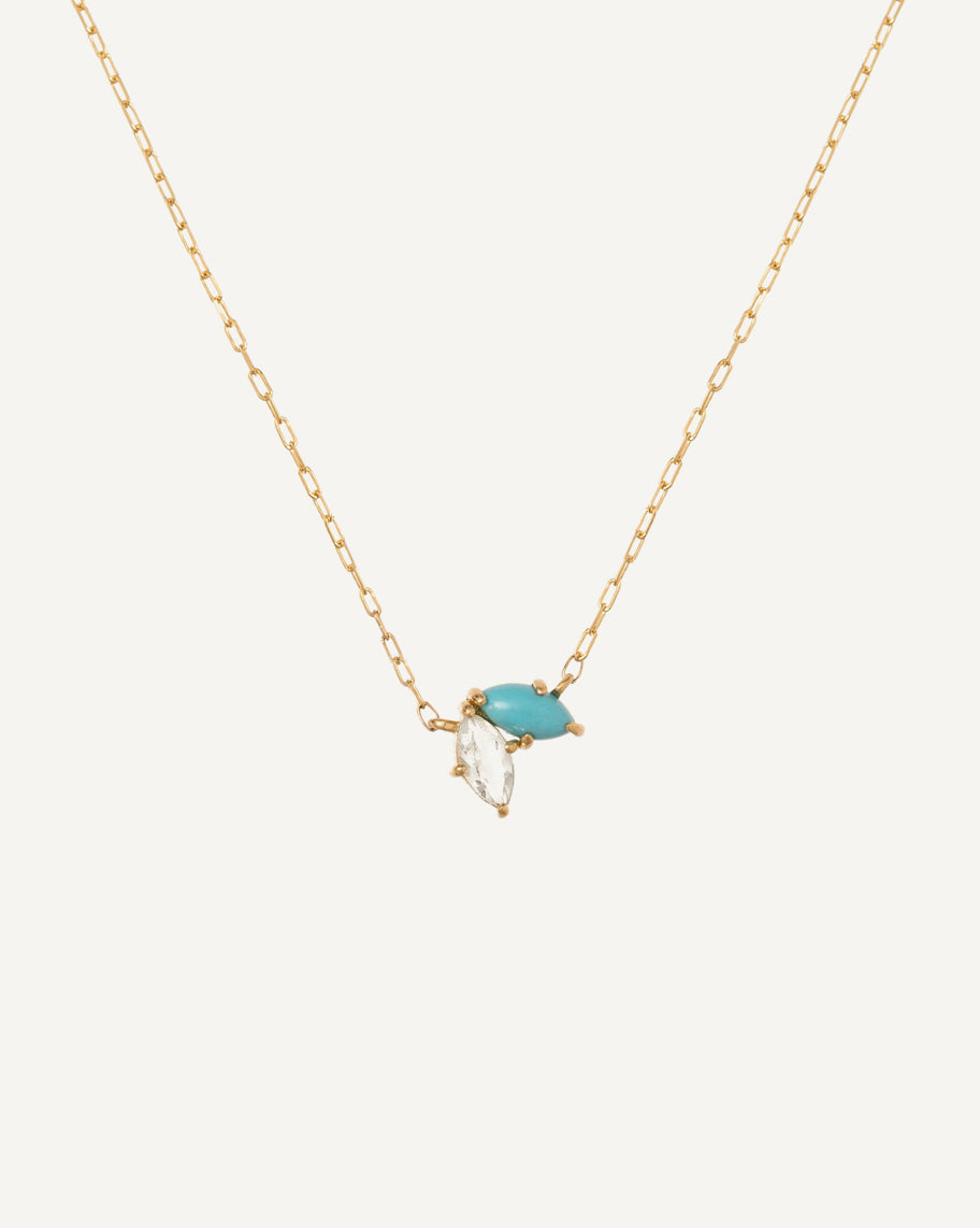 Colar Leaf em Ouro 18K e Turquesa