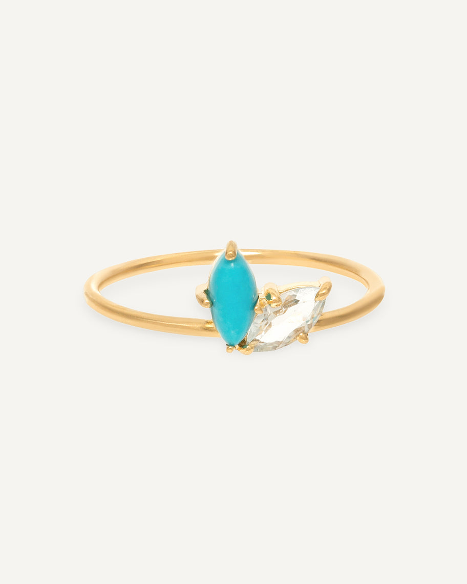 Anel Leaf Celeste em Ouro 18K e Turquesa