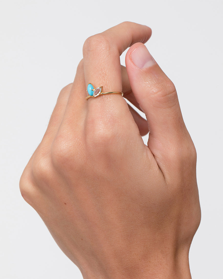 Anel Leaf Celeste em Ouro 18K e Turquesa