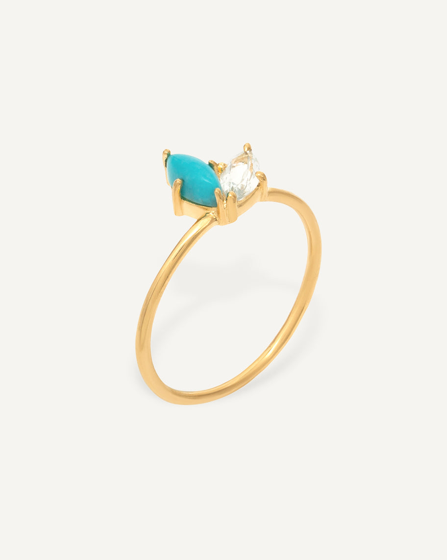 Anel Leaf Celeste em Ouro 18K e Turquesa