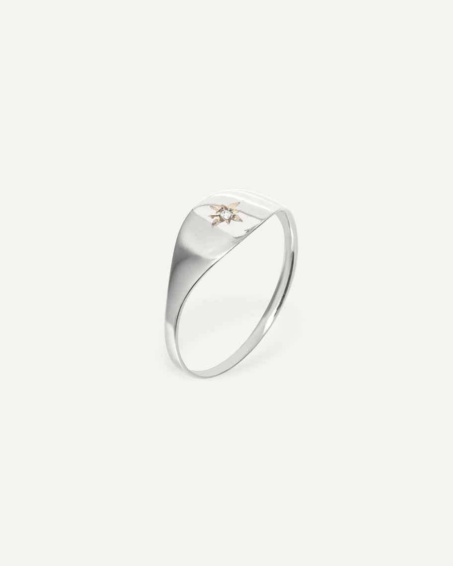 Anel de Dedinho Drop com Pedra de Brilhante em Ouro Branco 18K