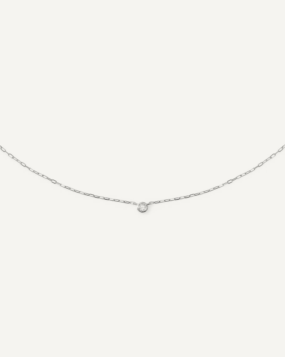 Colar Solitário Brilhante de 6 Pontos em Ouro Branco 18K