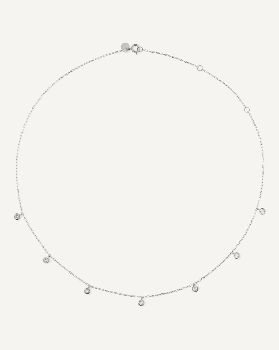 Colar Dots White em Ouro Branco 18K e Pingentes de Topázios Brancos
