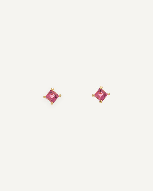 Brinco Petit Carré Turmalina Rosa em Ouro 18K