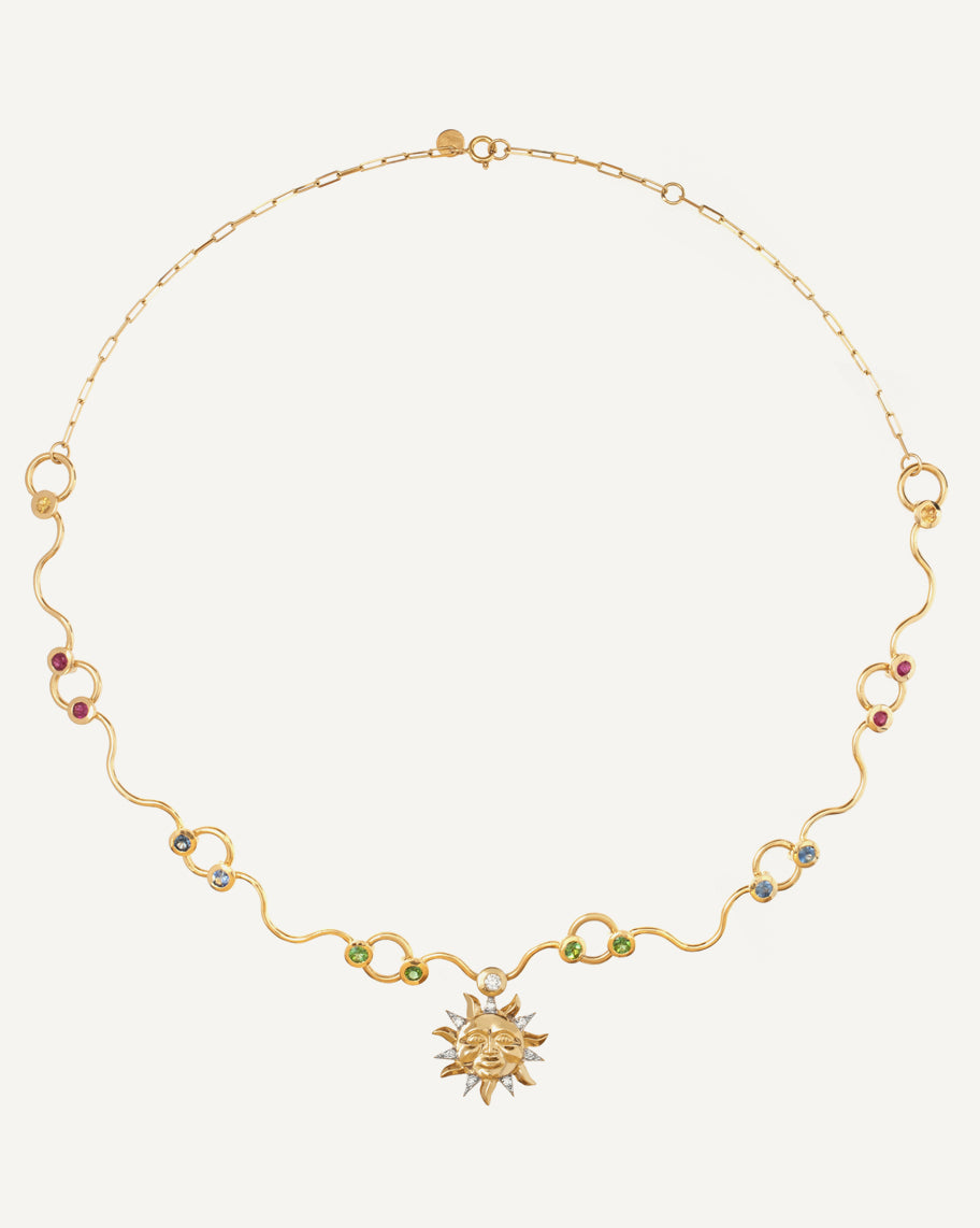 Colar Soleil em Ouro 18K com Diamantes e Pedras Coloridas