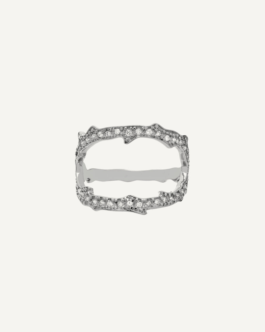 Anel Seiva Duplo em Ouro Branco 18k e Diamantes