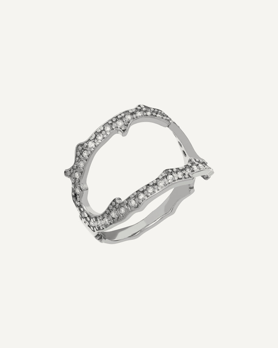 Anel Seiva Duplo em Ouro Branco 18k e Diamantes
