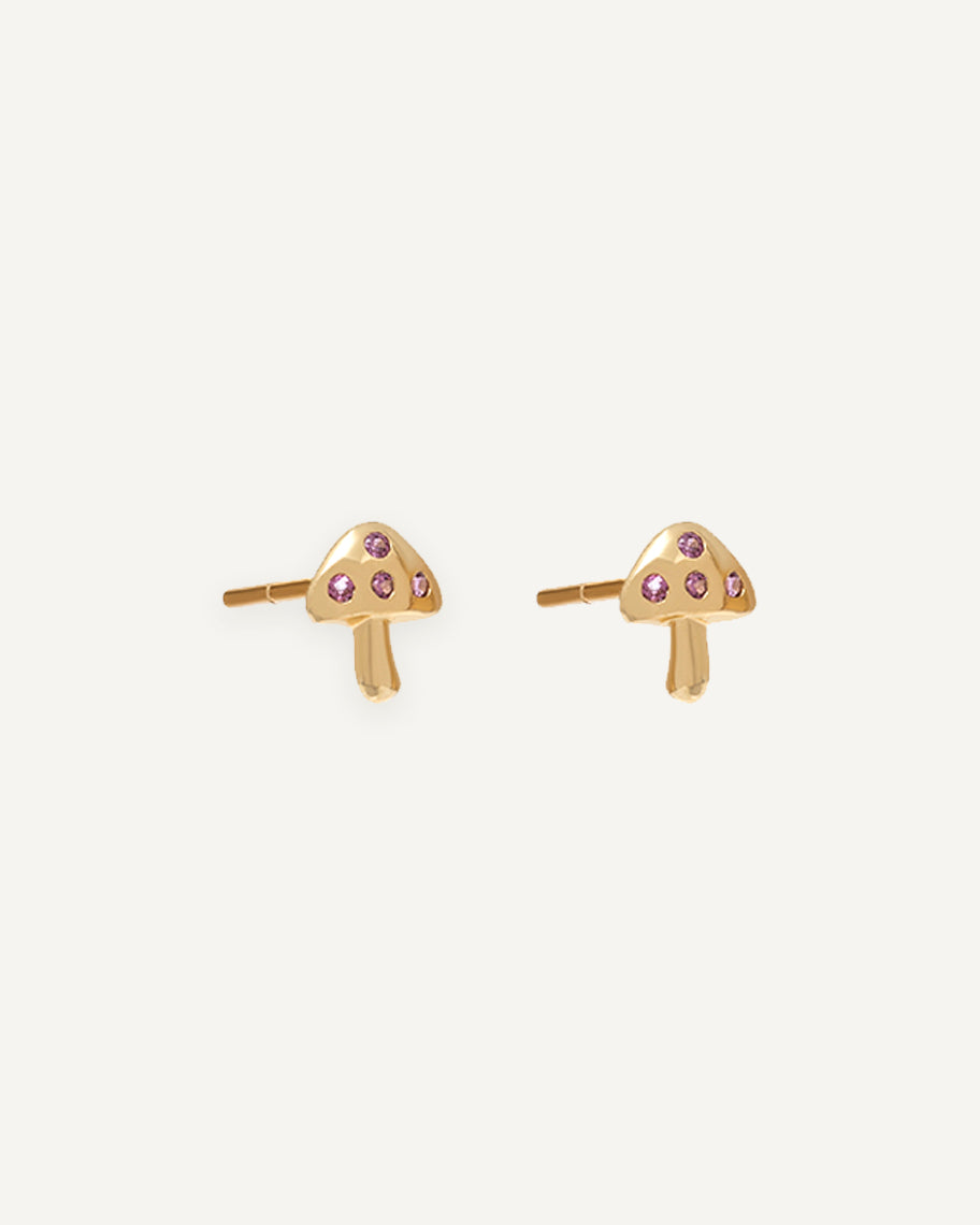 Stud Cogumelo em Ouro 18k e Granada Rodolita