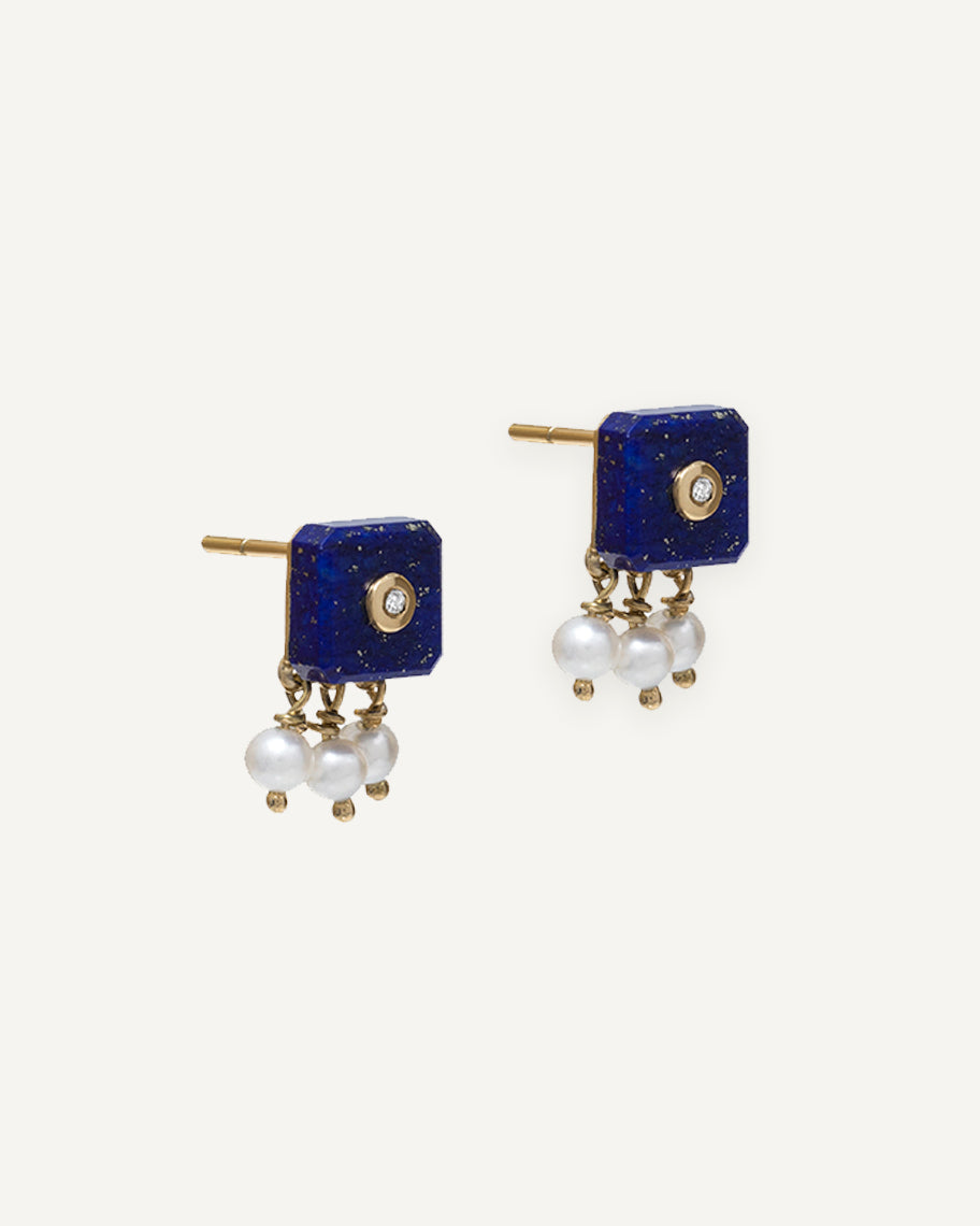Brinco Josephine em Ouro 18K com Pérola e Lápis-Lazúli