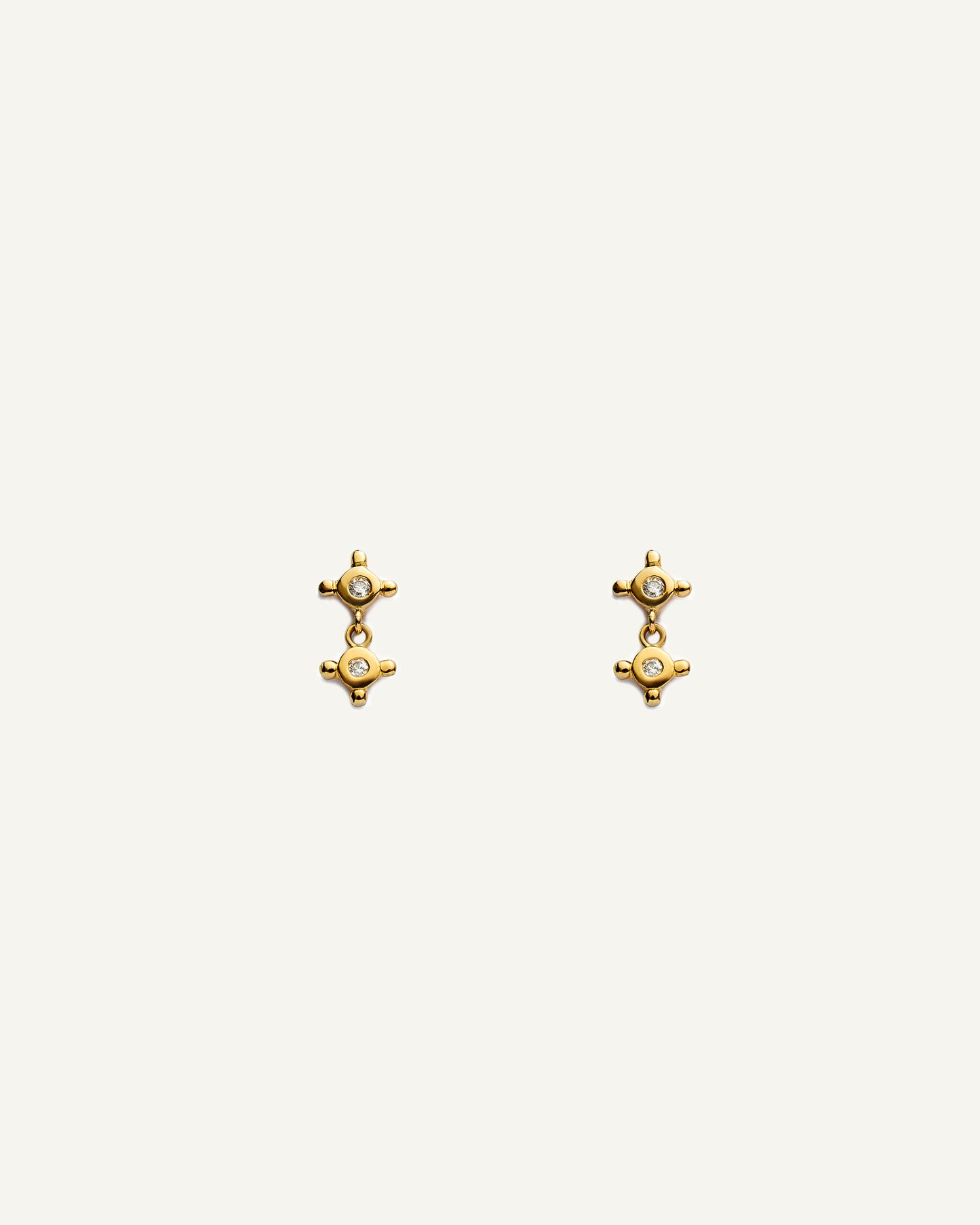 Brinco Stella Duplo Petit em Ouro 18K e Diamante