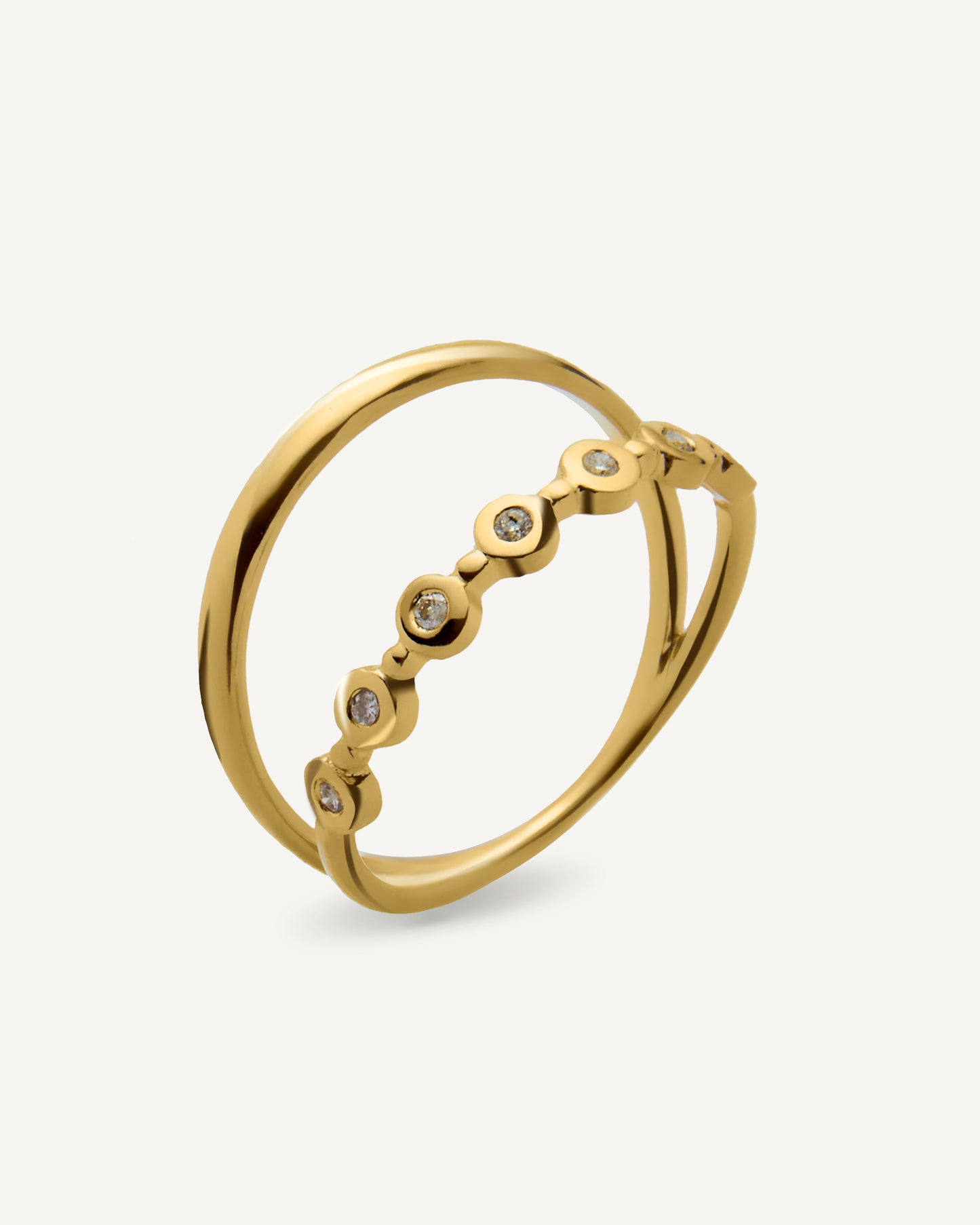 Anel Estrela Duplo em Ouro 18k e Diamantes