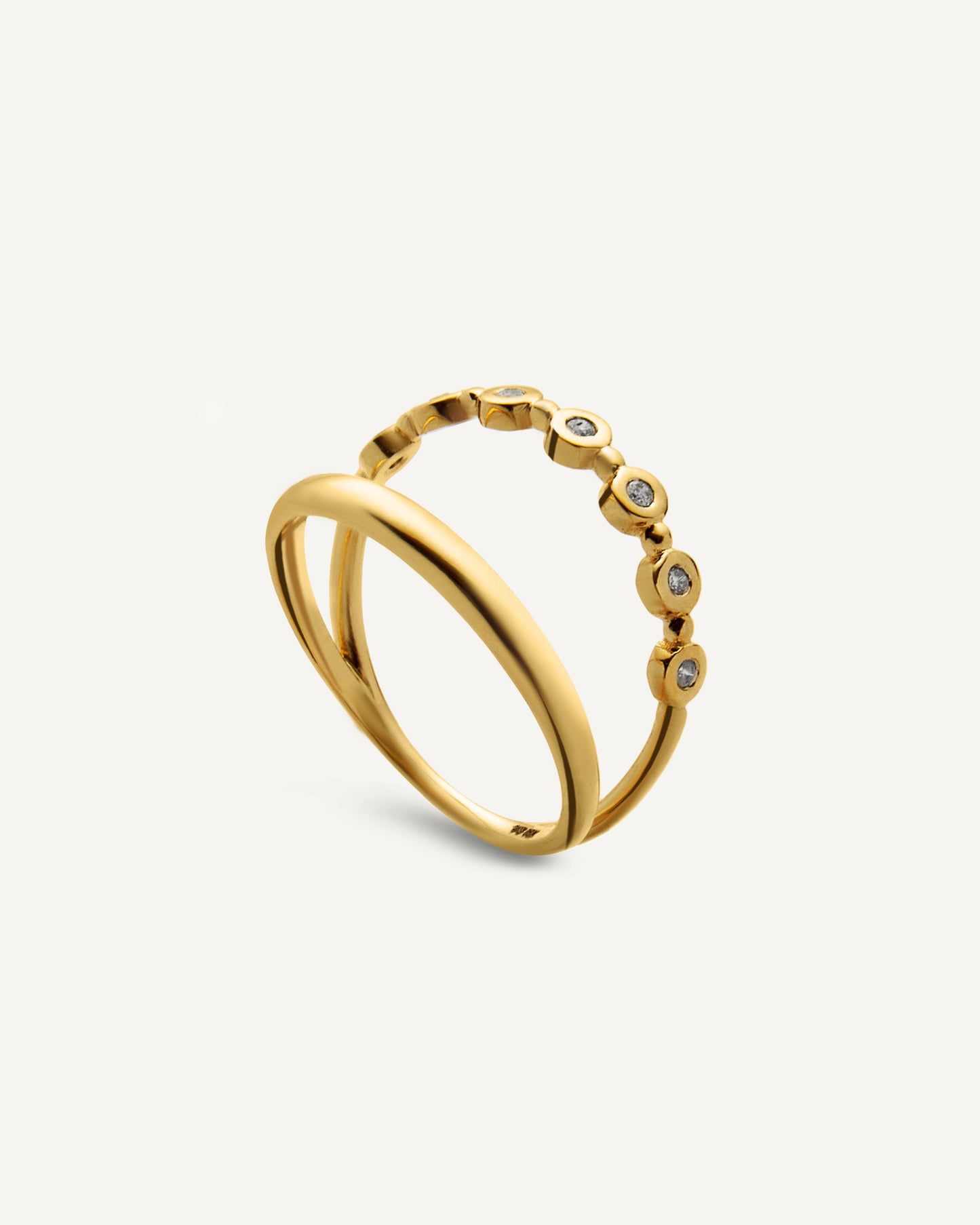 Anel Estrela Duplo em Ouro 18k e Diamantes