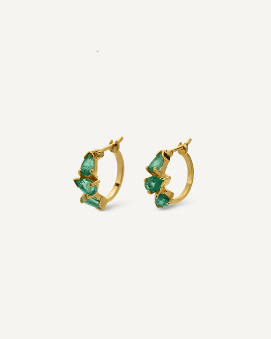 Argola Singular Esmeralda em Ouro 18K