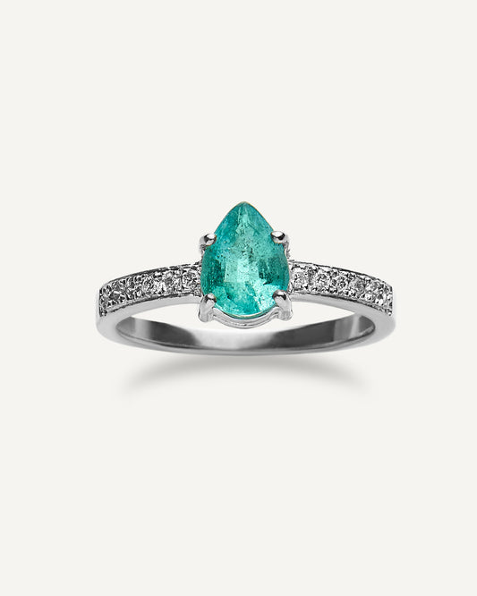 Anel Eloise Esmeralda em Ouro Branco 18k e Diamantes