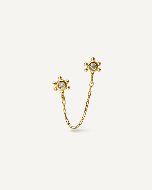 Brinco Corrente Vapor Unitário em Ouro 18k e Diamante
