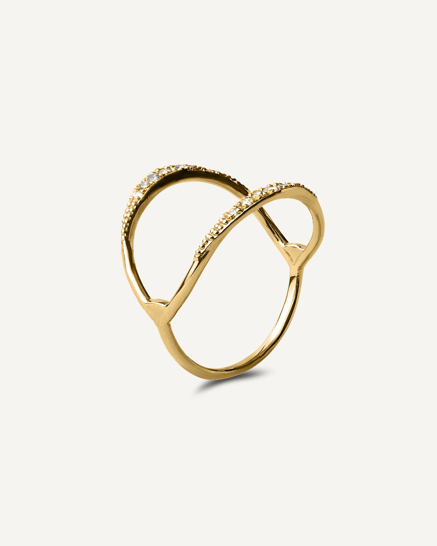 Anel Disco Duplo em Ouro 18k e Safiras Brancas