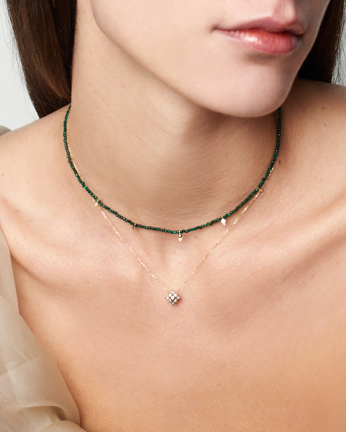 Colar Cleo Malaquitas em Ouro 18K