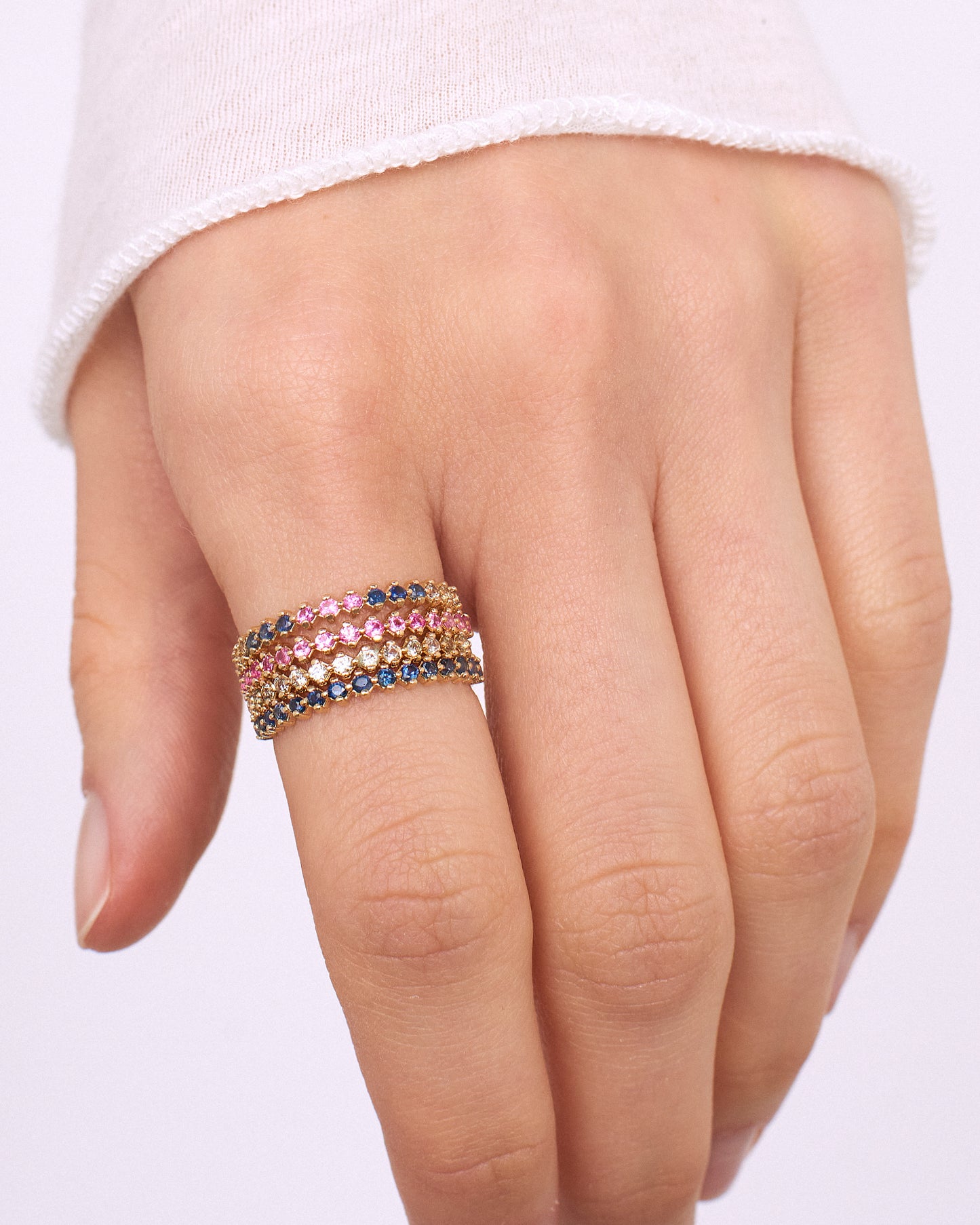 Anel Bisou Safira Azul em Ouro 18K