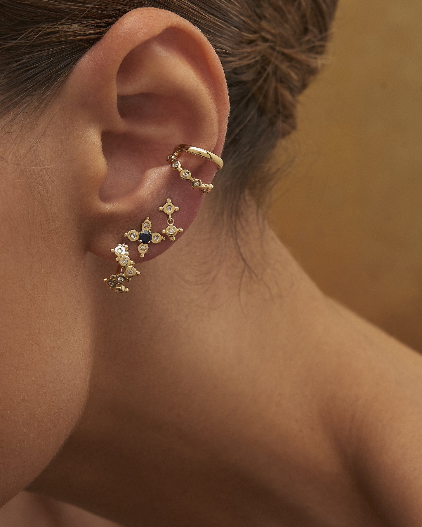 Brinco Stella Duplo Petit em Ouro 18K e Diamante