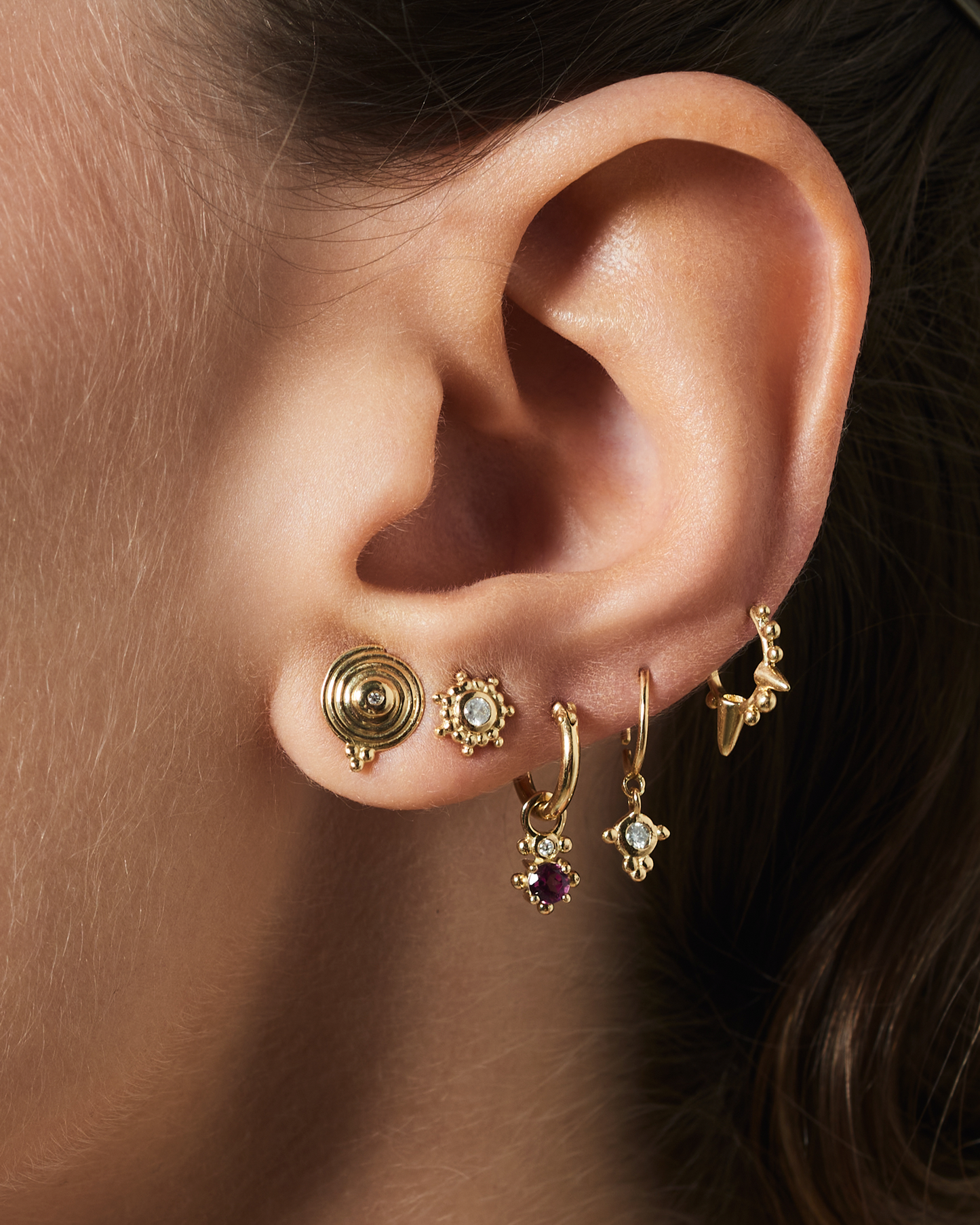 Brinco Stud Telescope em Ouro 18K e Diamante