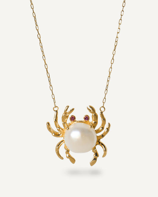 Colar de Caranguejo Crab em Ouro 18K com Pérola e Granadas