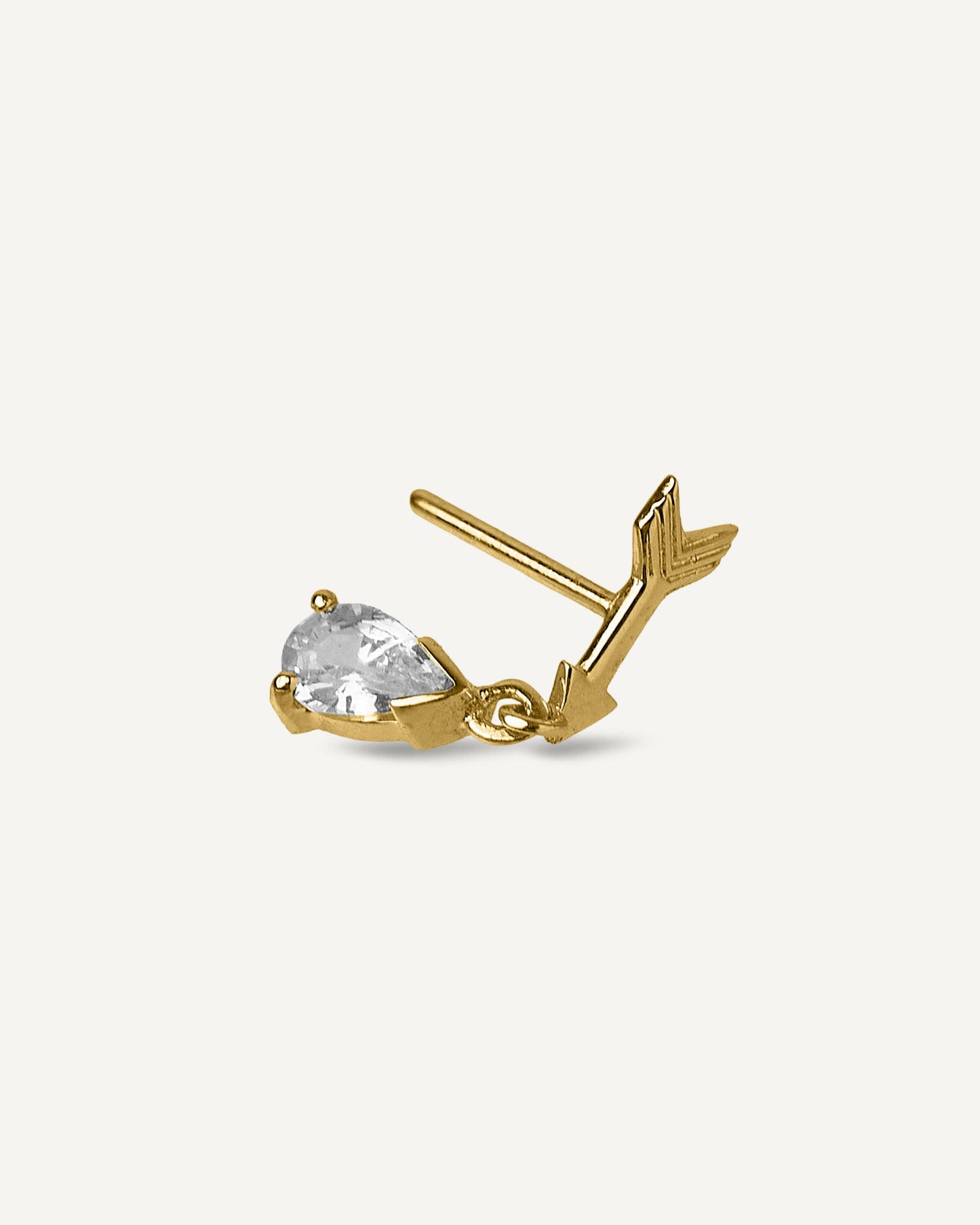Brinco Unitário Cupido em Ouro 18K e Safira Branca