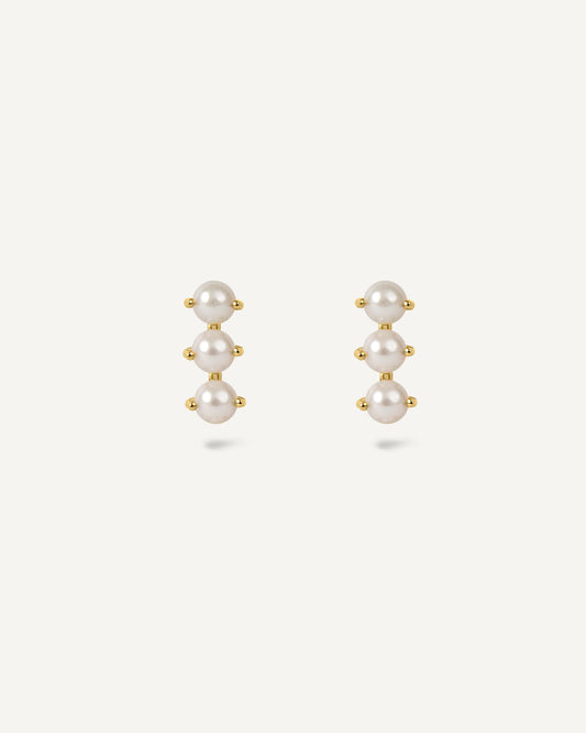 Brinco Pequeno Perle em Ouro 18K e Pérolas Brancas