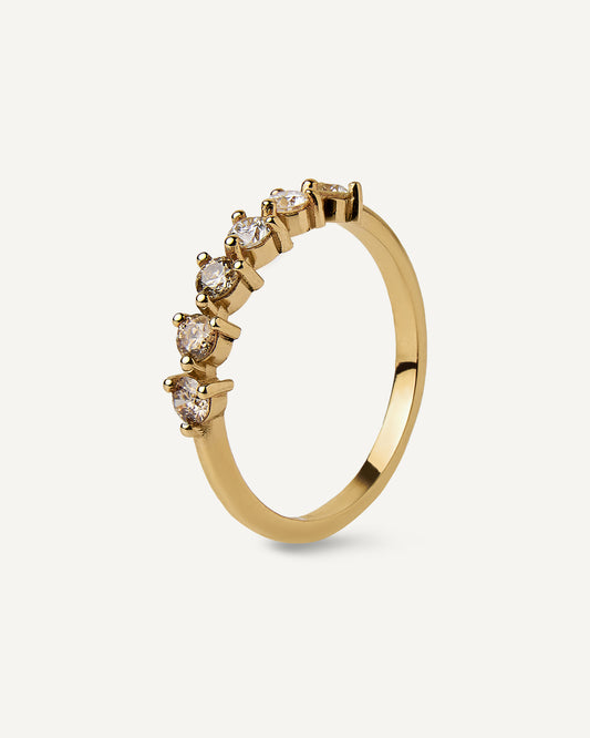 Meia Aliança Eternal em Ouro 18K com Diamantes Brancos e Champagne